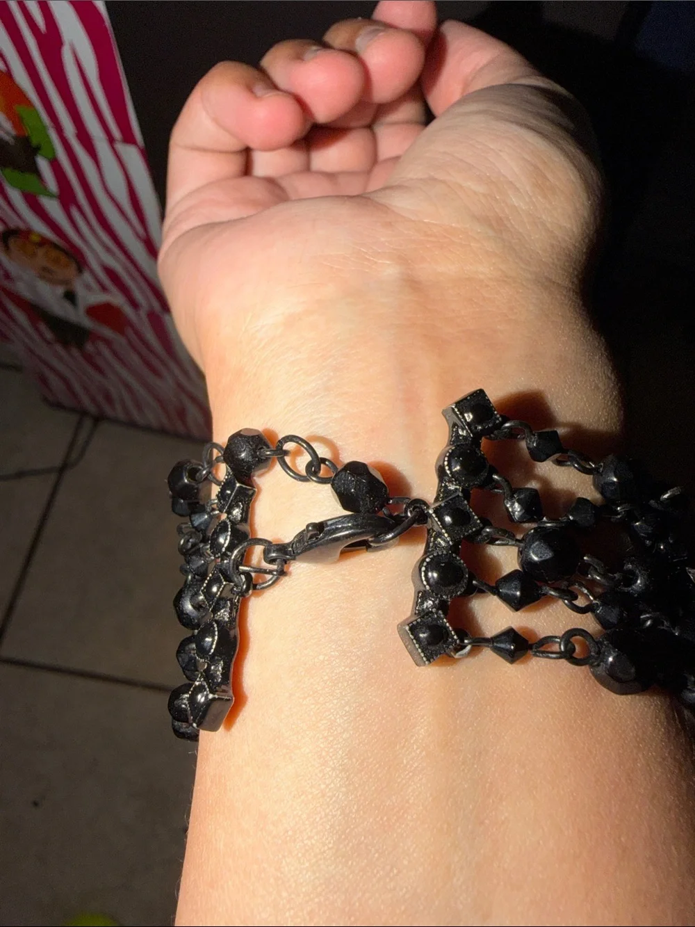 Black glass diamond bracelet